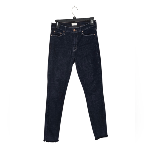 MOTHER Looker Ankle Fray Dark Blue So Good High Rise Skinny Jeans 27 Preowned - Picture 1 of 11